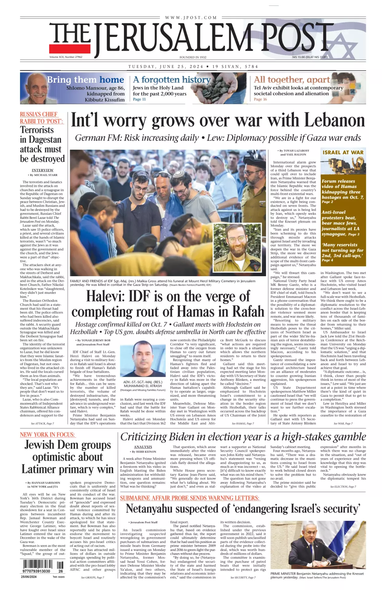 Prima-pagina-the jerusalem post-edizione-di-oggi-25-06-2024